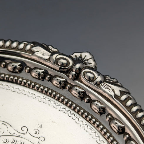 1899年 英国アンティーク 純銀製サルヴァ カードトレイ 直径22cm 315g Mappin Brothers